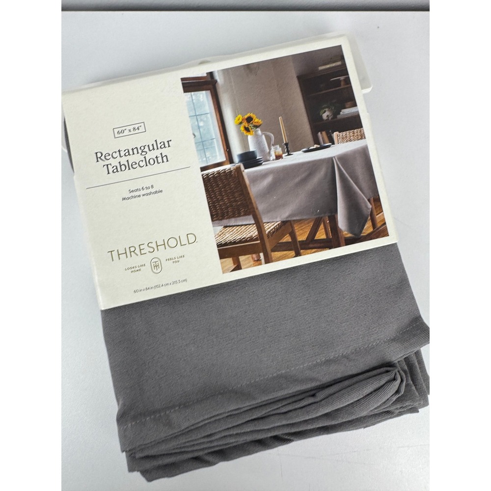 Threshold Gray Rectangular Tablecloth 60 x 84 Seats 6-8 Cotton Blend Solid Gray